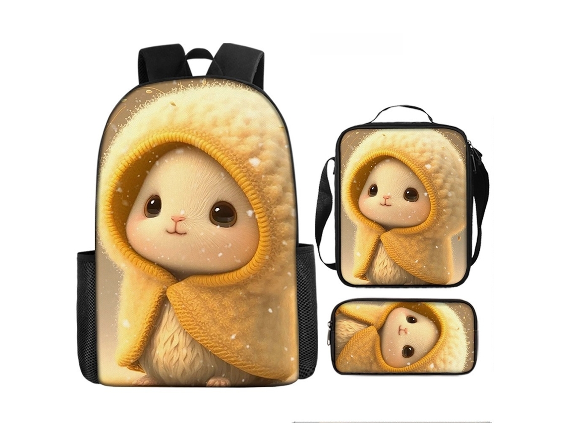Mochila Escolar 3 Peças Com Estojo E Lancheira, 17 Polegadas, Estilo F Tressino