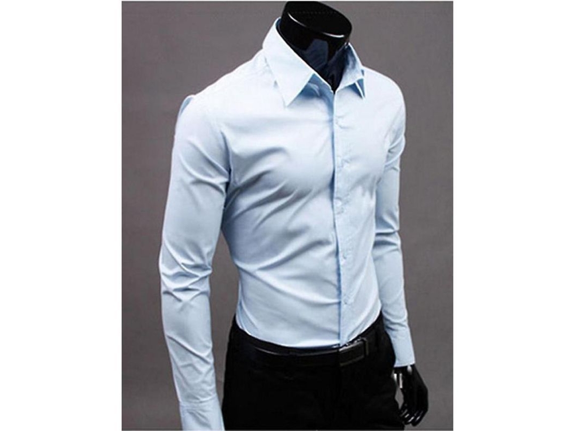 2026 camisas para Homem de Luxo Slim Fit com Gola Redonda e Manga Longa de Algodão Misturado para Uso Casual e Formal L Azul Claro