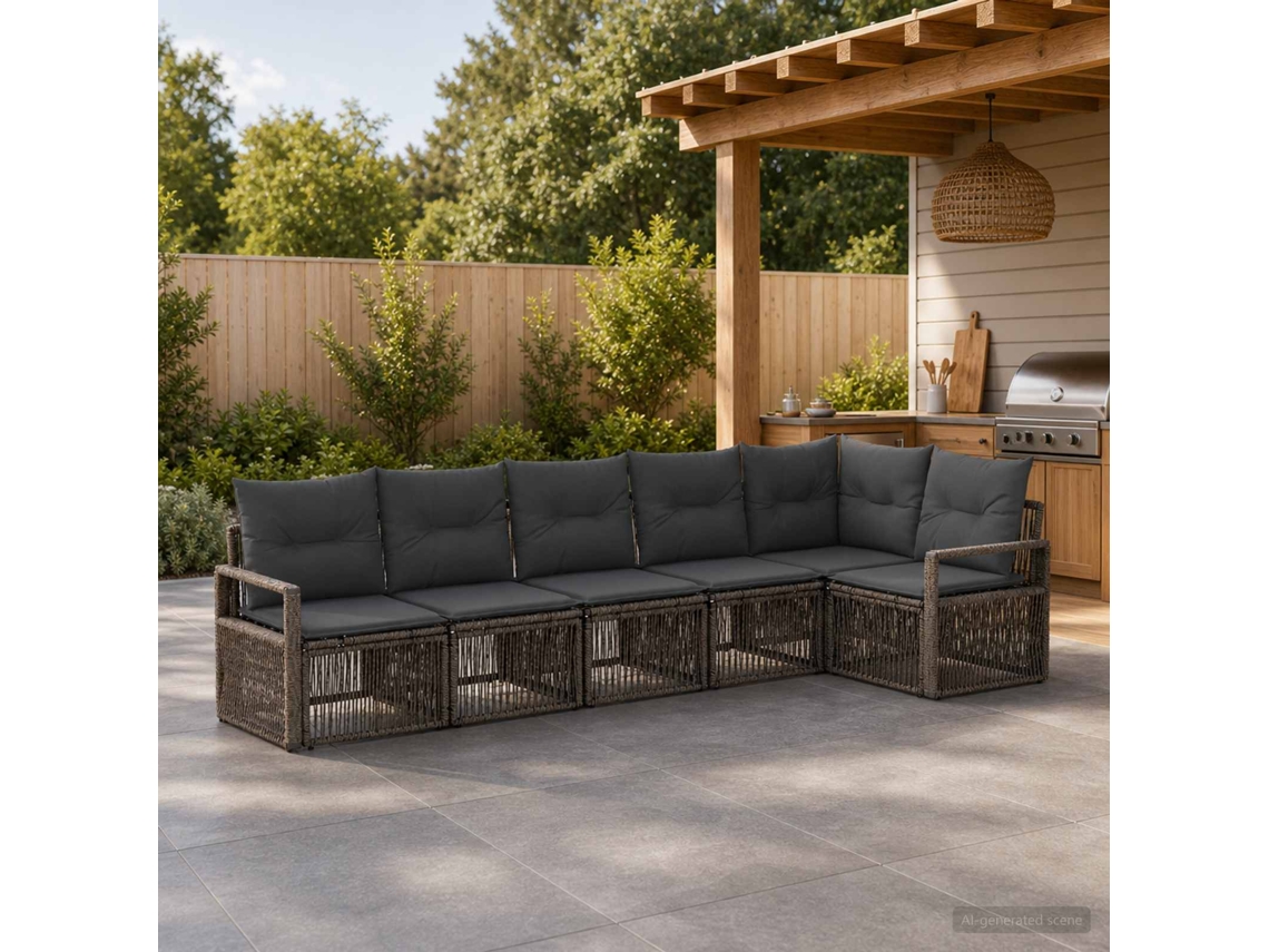 Vidaxl Conjunto De Sofá De Jardim 6 Pcs Cinzento Vime Pe
