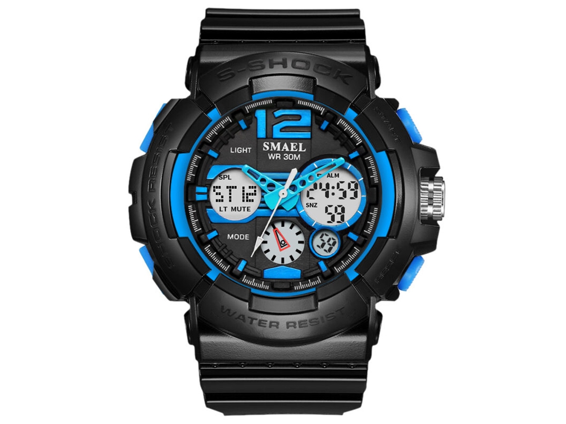 Reloj Electrónico Deportivo Led Nocturno Impermeable De Plástico Redondo De Cuarzo 1415(azul)