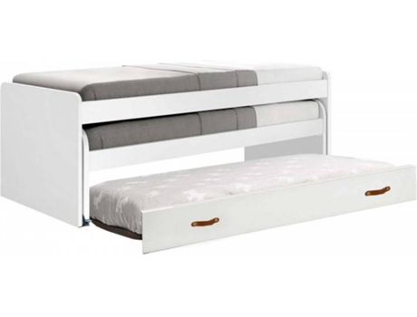 Cama tripla em aglomerado branco MUEMUE com estrados e colchões 90x190cm