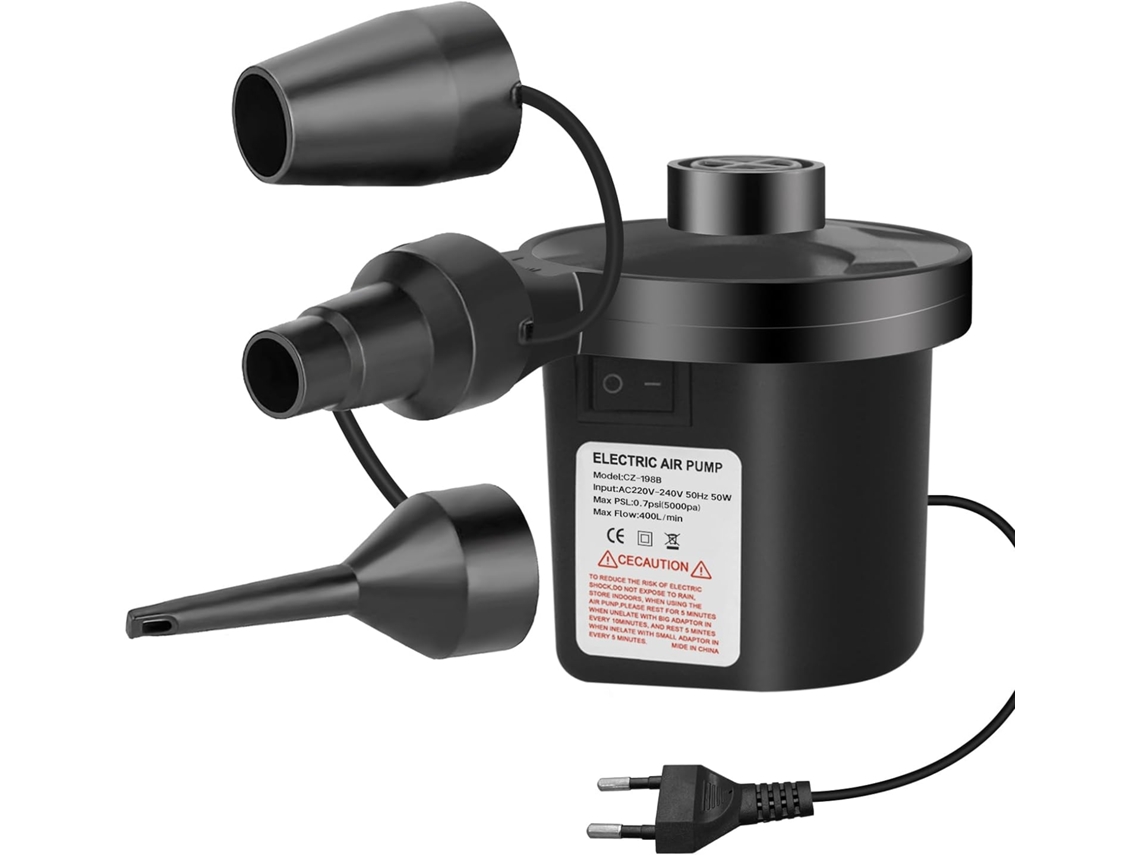 Bomba elétrica - Bomba de ar elétrica - Colchão inflável - Bomba elétrica 2 em 1 para inflar e desinflar - Com 3 bicos de ar