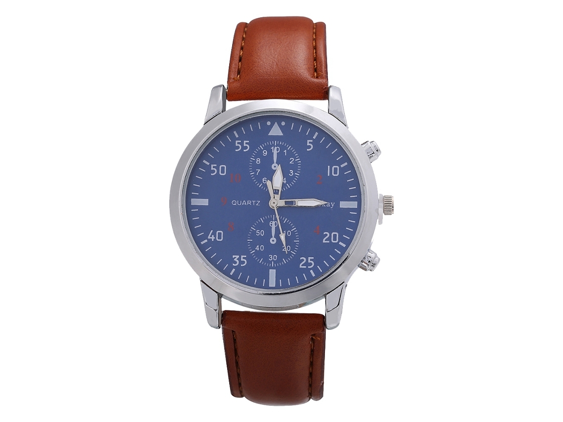 Relógio de Pulso Masculino de Quartzo com Pulseira de Couro Pu Estilo Simples Marrom Escuro