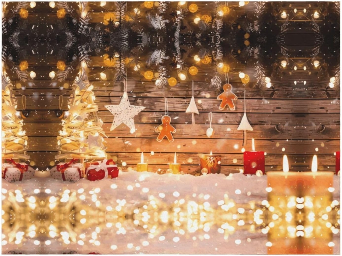 Colcha de Flanela com Estampa Árvore Natal e Velas Macia Aconchegante 127 X 101 Cm, Macio, Quente, Ideal Par