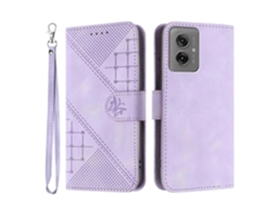 Capa De Couro Tipo Carteira Com Estampa De Borboleta E Alça Roxa Para Motorola Moto G55 5g