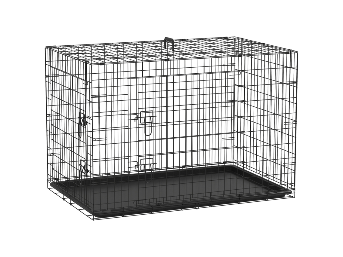 Caixa de Cães Dobrável de Aço 2 Portas Trancáveis 121 X 77 X 82 Cm Preto Ge