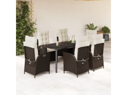 Vidaxl 7 Pcs Conjunto Jantar P/ Jardim C/ Almofadões Vime Pe Castanho
