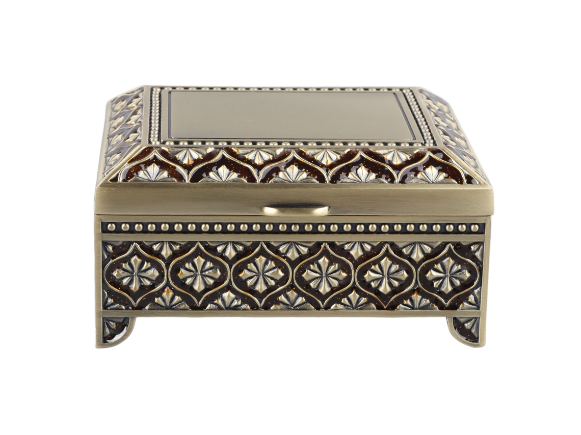 Caixa de Joias Vintage Bronze com Relevo Floral M