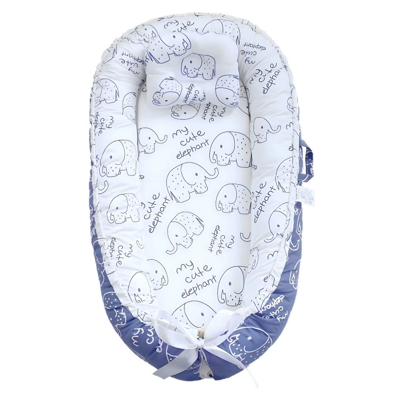 Ninho de Bebé CHRUI 0 24 Meses com Almofada Algodão Macio 85x55cm (azul Elefante)