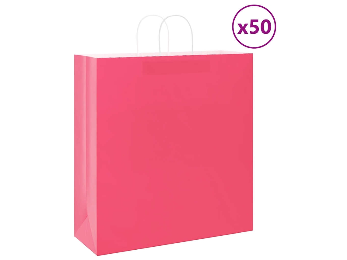 Vidaxl Sacos De Papel 50 Unid Com Alças Rosa 45x17x48 Cm