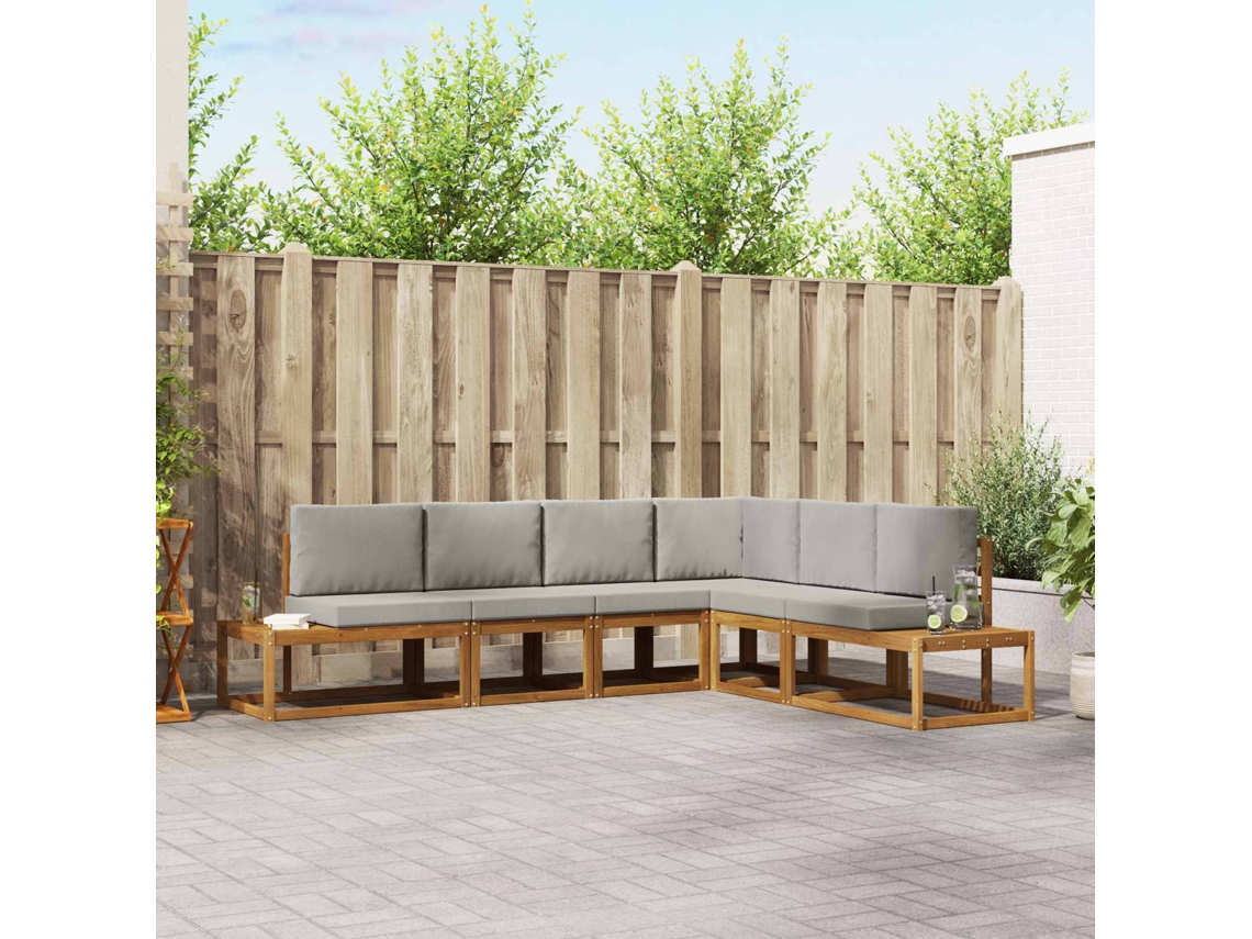 Vidaxl Conjunto De Sofás Para Exterior 6 Peça Cinza Natural E Claro
