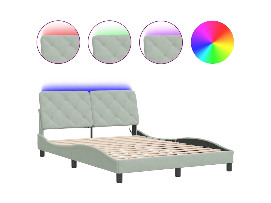 Bed Frame, Bed Frames Vidaxl Cinzeto Veludo (140 X 200 Cm)
