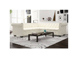 Vidaxl Sofá De Canto Chesterfield 5 Lugares Couro Artificial Branco