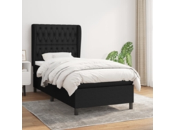 Cama Com Molas/colchão 90x200 Cm Tecido Preto