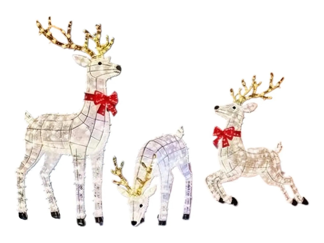 Decorações De Natal Para Jardim Com Renas Iluminadas 3 Peças