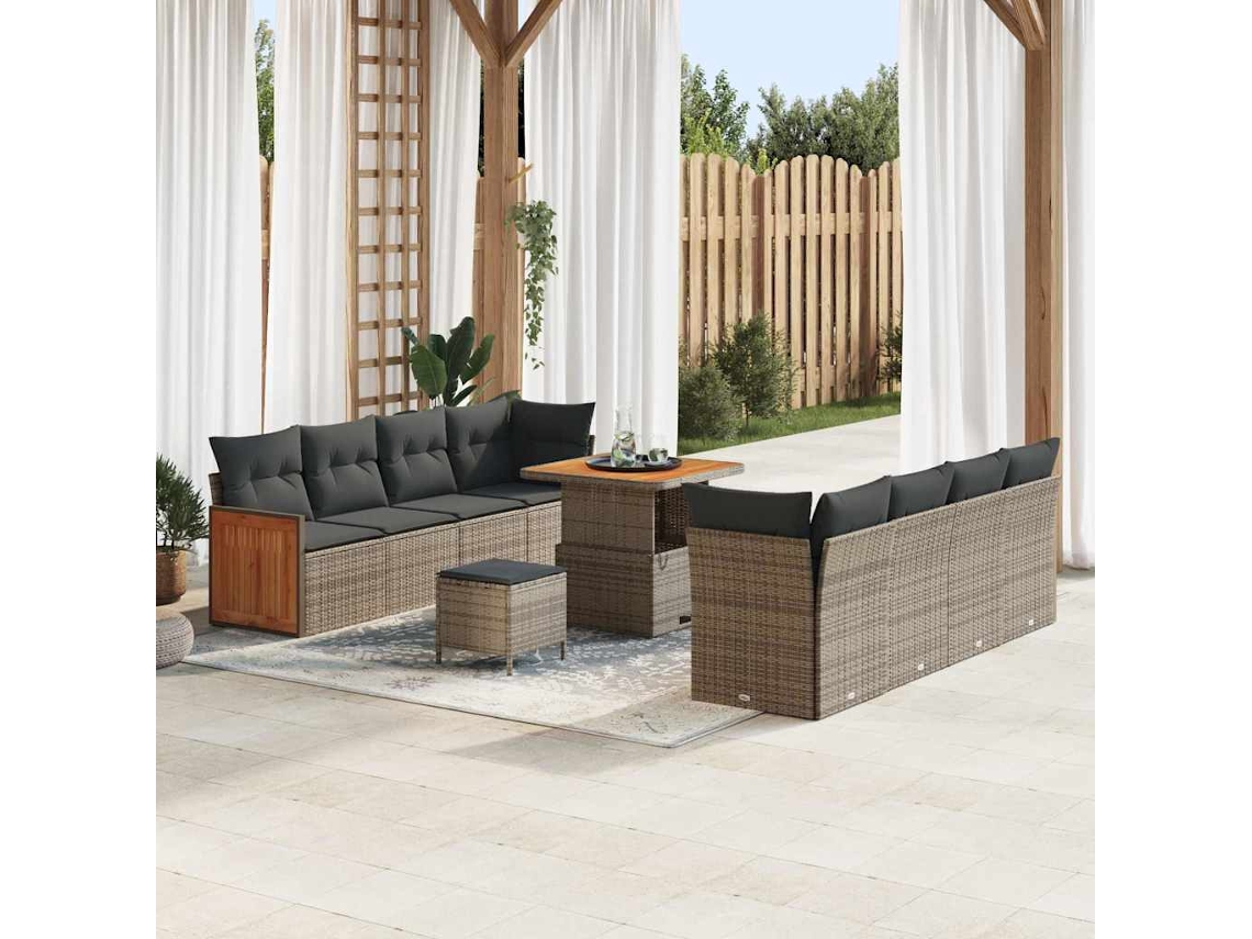 Vidaxl Conjunto De Sofá De Jardim Com Almofada 11 Pcs Cinzeto Vime Pe