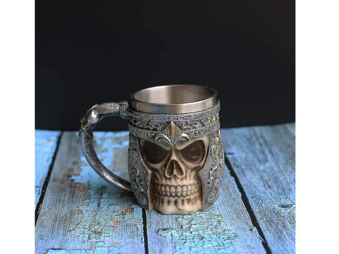 Caneca de Café com Caveira de 384 Ml, Cerveja Viking, Revestimento em Aço Inoxidável AQUAFORGE