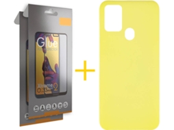 Capa e 2 x Película de Vidro Full Samsung Galaxy A21s SKYHE Silicone Líquido Amarelo