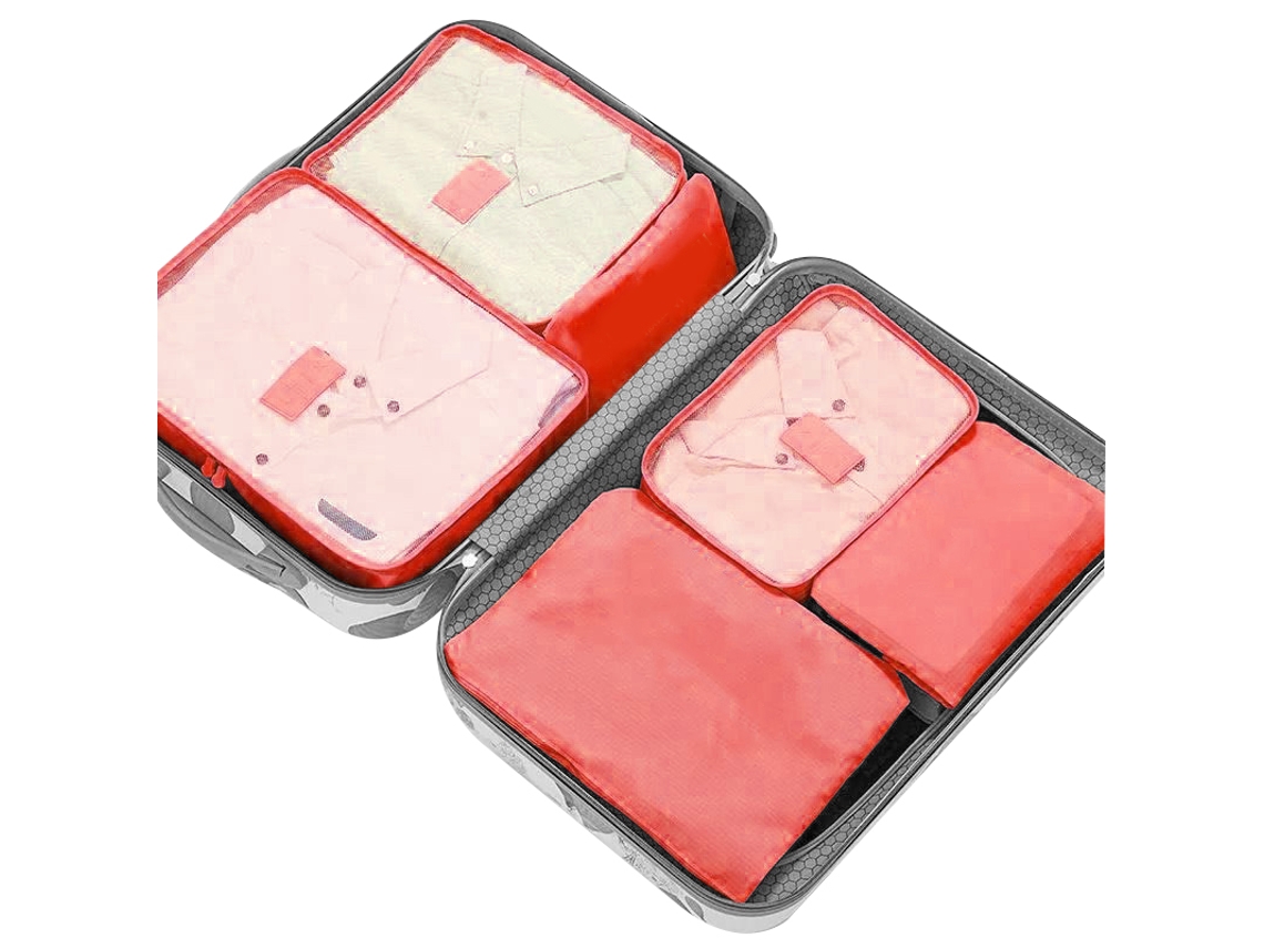 Conjunto 7 Sacolas Organizadoras de Viagem Resistente À Água Grande Capacidade para Roupa e Higiene Vermelho Melancia
