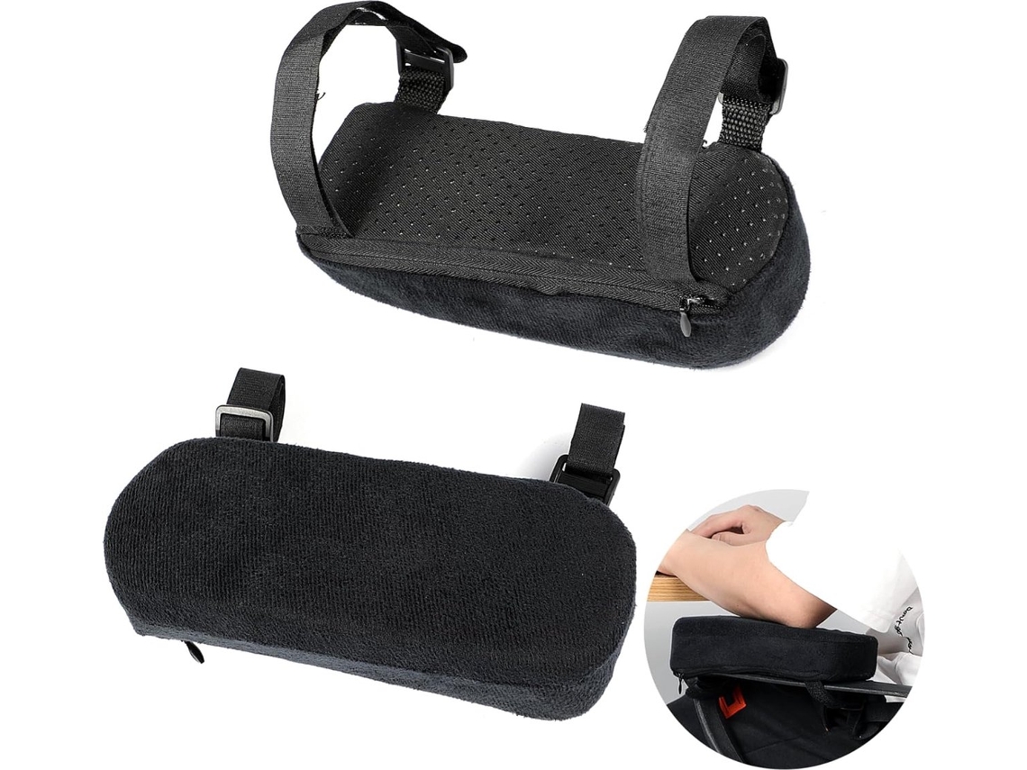 Apoios Braço Cadeira Escritório Conjunto 2 Peças Almofadas Cotovelo Espuma Viscoelástica Ergonomia Avançada Preto