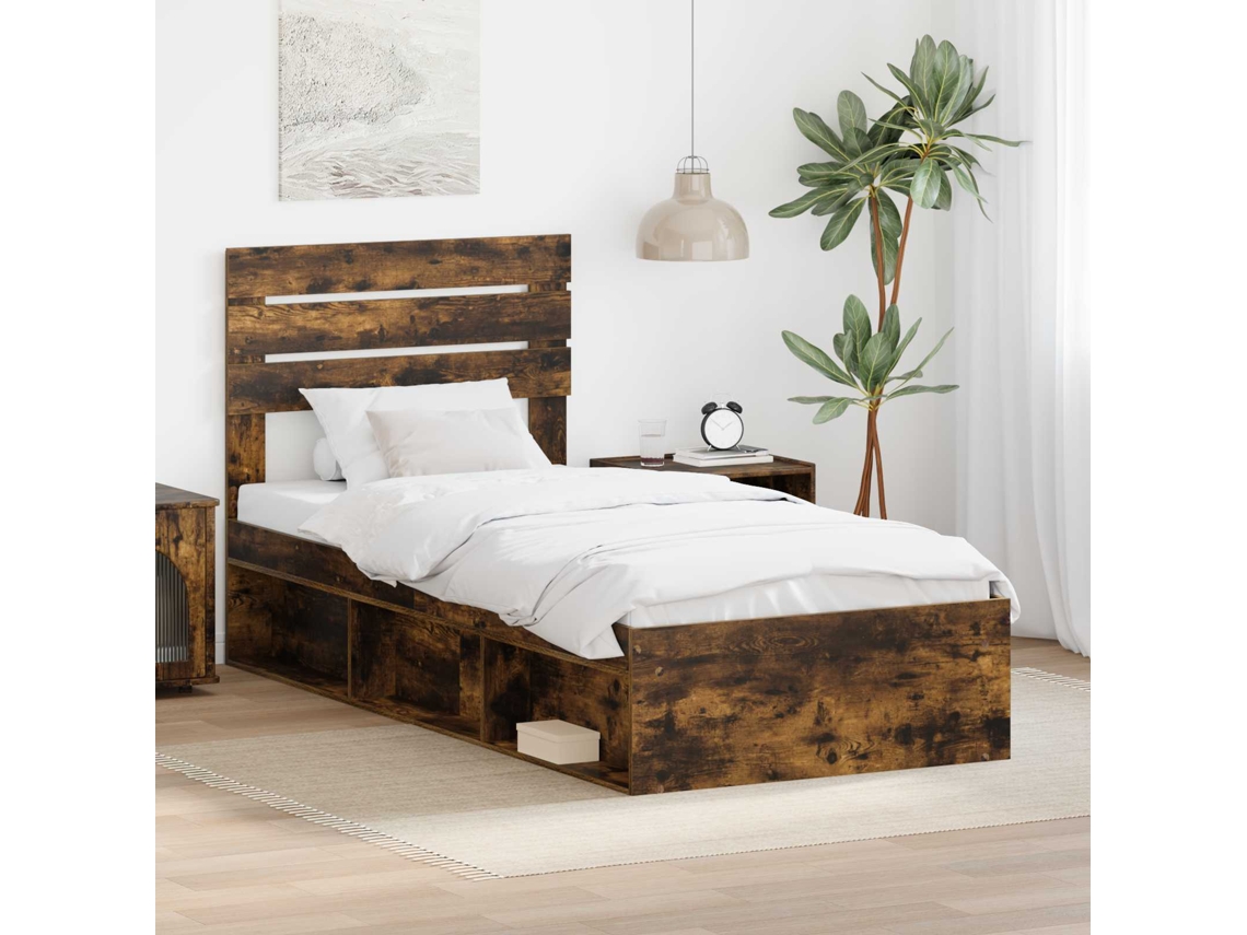 Vidaxl Estrutura Da Cama Com Cabeceira Carvalho Defumado 90 X 190 Cm