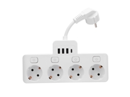 Uma fonte de alimentação com 4 interruptores independentes e múltiplas interfaces que suportam USB e Tipo-C.