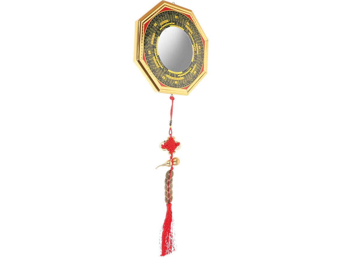 Espelho de Parede Convexo GOKOCO de 20,5 cm em Latão e Alumínio, Motivo Chinês de Feng Shui
