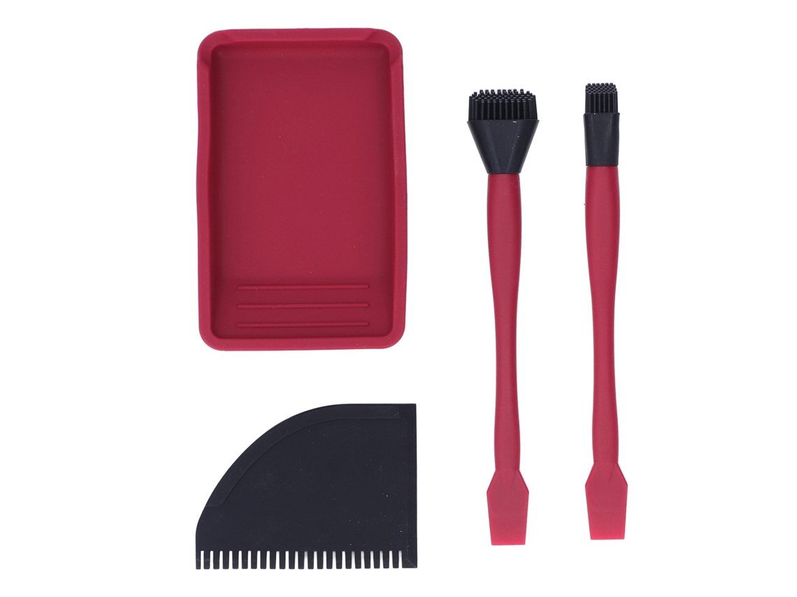 Conjunto Aplicador De Silicona De 4 Piezas: 2 Pinceles, 1 Peine Y 1 Bandeja Para Aplicación Uniforme En Carpintería
