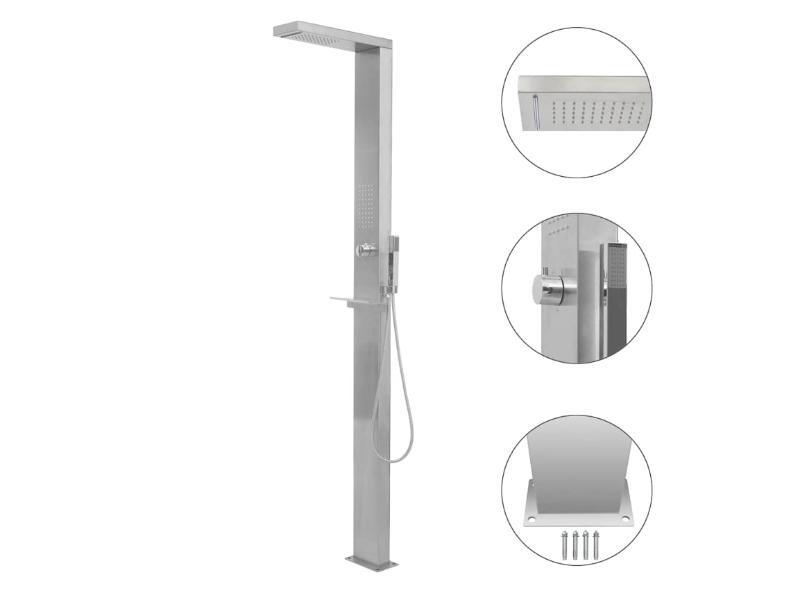 Vidaxl Coluna Duche De Exterior Aço Inoxidável Quadrado