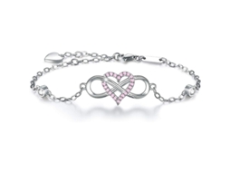 Esta Pulseira É Feita de Prata de Lei 925 e Apresenta uma Pedra Preciosa Rosa em Formato de Coração. "amor Eterno" MDUG
