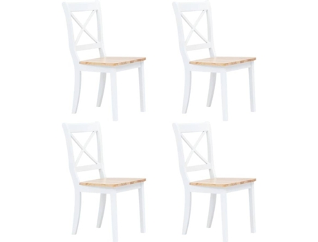 Conjunto 4 Cadeiras de Refeição  247359 Seringueira Maciça Branco e Castanho