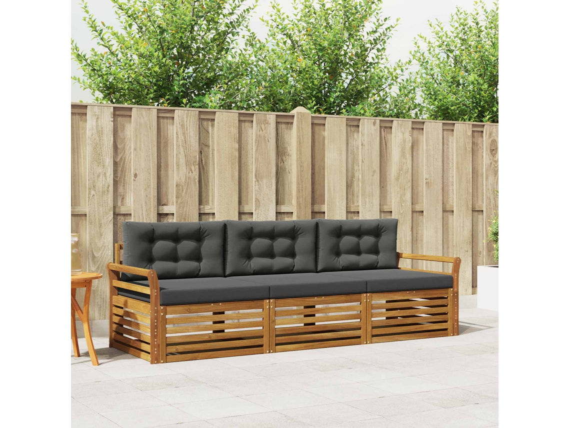 Vidaxl Conjunto De Sofás Para Exterior 3 Pcs Natural E Antracite
