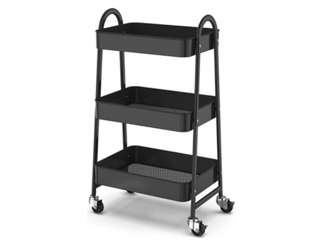 Prateleira Carrinho Organizador de Metal Preta 3 Andares 46X30X77Cm com Rodinhas GLOBALMIX
