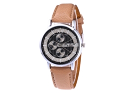 Reloj De Pulsera Para Hombre Quartz De Cuero Pu Color Beige Amarillo