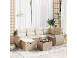 7 Pcs Conjunto De Sofás P/ Jardim Com Almofadões Vime Pe Bege Dkd Home Decor