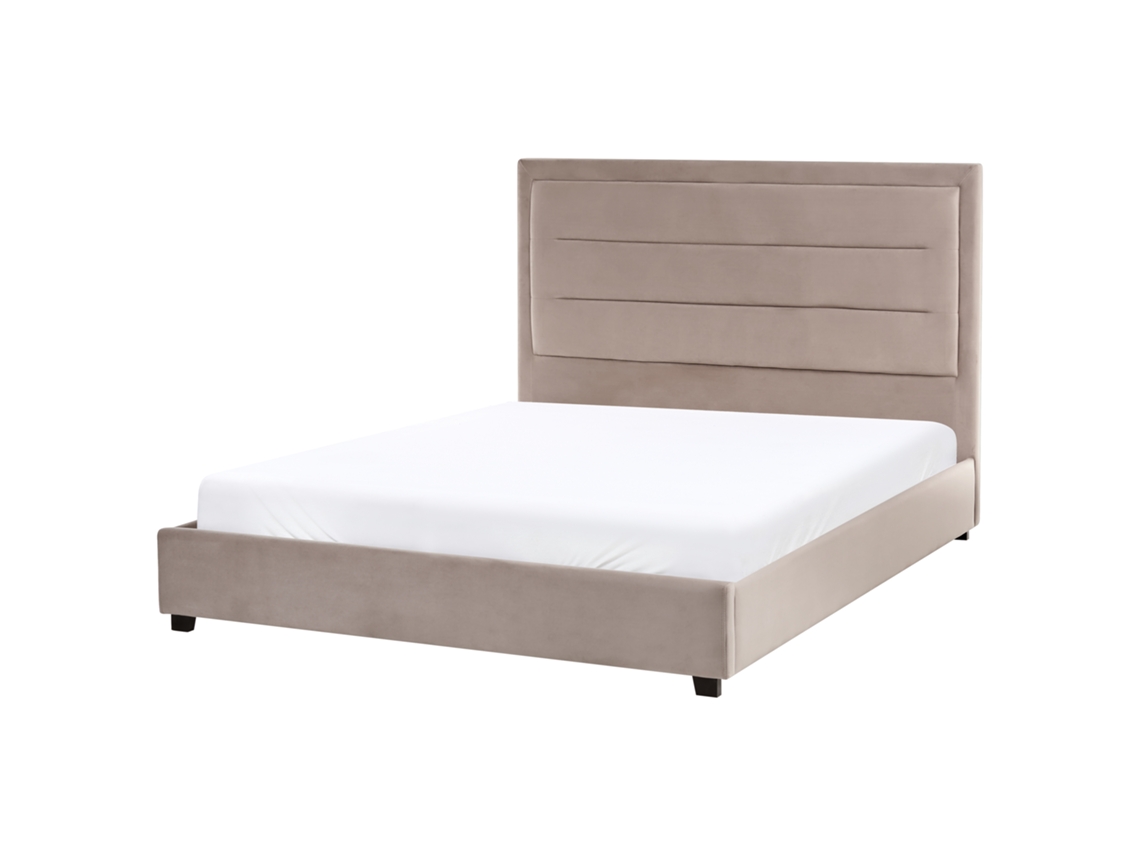 Cama Beliani Rouen De Terciopelo Beige 148x214x112