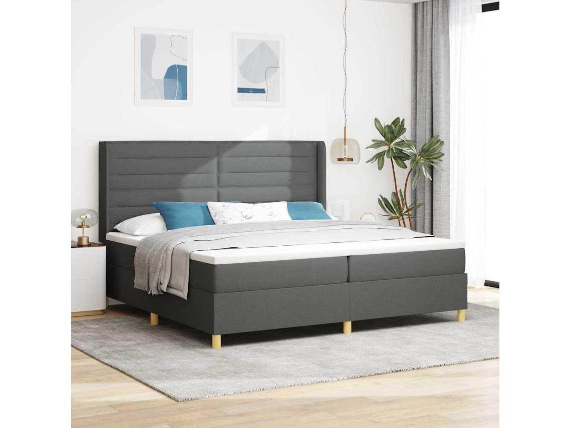 Vidaxl Cama Box Com Colchão Cinza Escuro 200 X 200 Cm Tecido