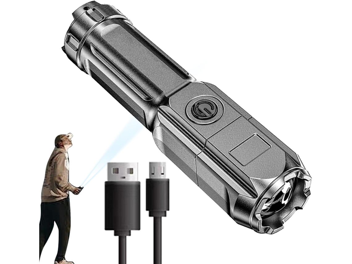 Lanterna Led De Alto Brilho | Zoom Ajustável E Recarregável | Resistente À Água Até 900.000 Metros