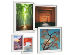 Composição De Quadros Na Parede Vistas Costeiras, Casas Coloridas Moldura Branca Quadros Para O Escritório Espelharte (conjunto De 5 Imagens)