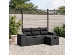 Vidaxl 4 Pcs Conjunto De Sofás Para Jardim C/ Almofadões Vime Pe Preto