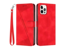 Capa Em Couro Pu Com Pega Para Apple Iphone 16pro Max - Vermelho