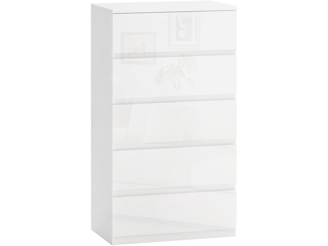 Cómoda Com 5 Gavetas Melamina De Madeira Cor Branco 55x33x80 Cm Homcom