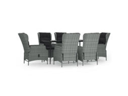 VIDAXL 7 Pcs Conjunto De Jantar Para Jardim Vime Pe Cinzento-Claro