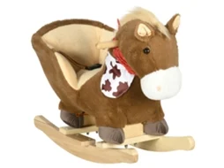 Cavalo de Balanço Infantil com Sons de Animais Cinto de Segurança, Guidão e Apoio para os Pés, Carga 40 Kg, 60x33x50 Cm Café Ge