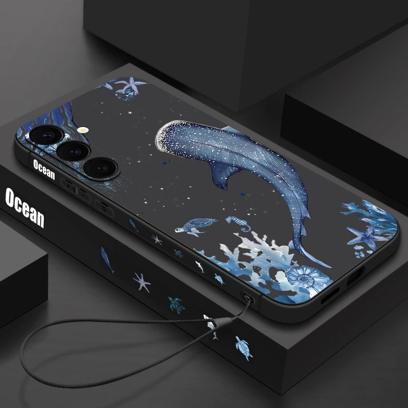Capa Magnética Macia Com Estampa De Baleia Oceânica Para Galaxy S24 Ultra (cordão Preto)