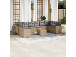 Vidaxl 11 Pcs Conjunto Sofás De Jardim C/ Almofadões Vime Pe Bege