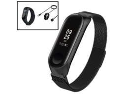 Kit Pulseira Bracelete Milanese Loop Fecho Magnético Carregador Usb Charger Película Protectora Ecrã Gel Full Cover Xiaomi Mi Band 5 Preto
