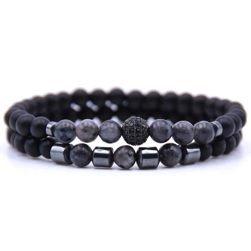 Pulseira Masculina com Contas de Zircônia Preta Cravejadas em Pavé, com 6 Mm de Diâmetro, e Contas de Hematita. MDUG