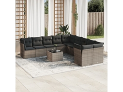 Vidaxl 11 Pcs Conjunto Sofás De Jardim C/ Almofadões Vime Pe Cinzento