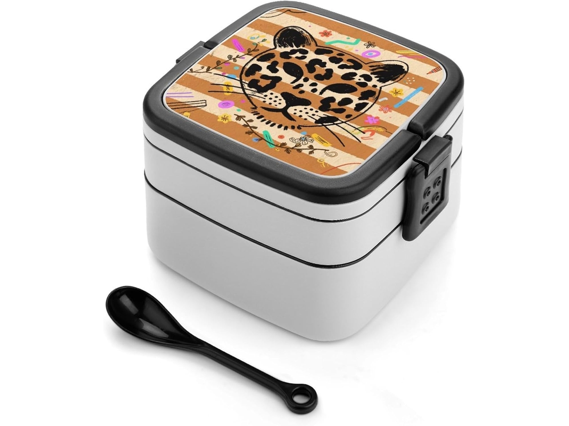 Lancheira Bento Com Estampa De Leopardo, Empilhável Com Tampas, Térmica, À Prova De Vazamentos, 2-compartimentos